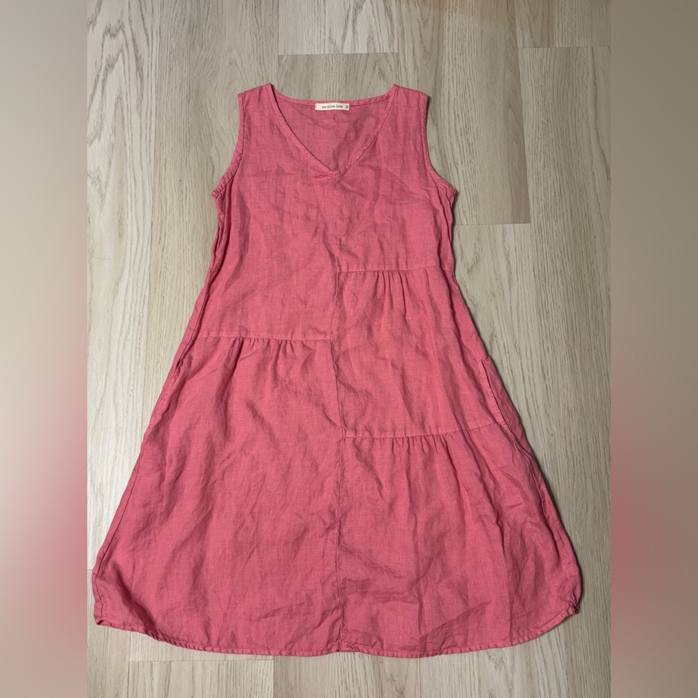 Sea Glass Lane Linen knee length Dress pink Sleeveless pockets like new XS